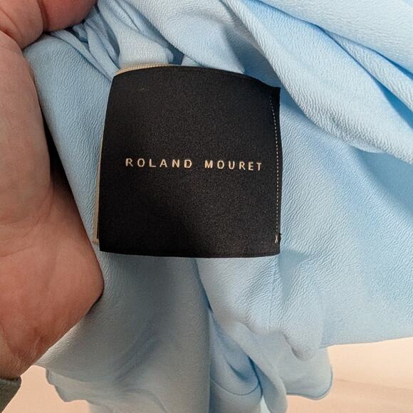 Roland Mouret Ballard Plisse Draped Gown Plunge Neckline Blue Dress Size 6 - Picture 8 of 14